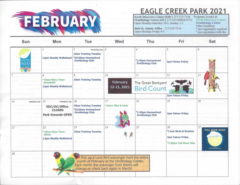 February is here and so is the new calendar for Eagle Creek Park ...